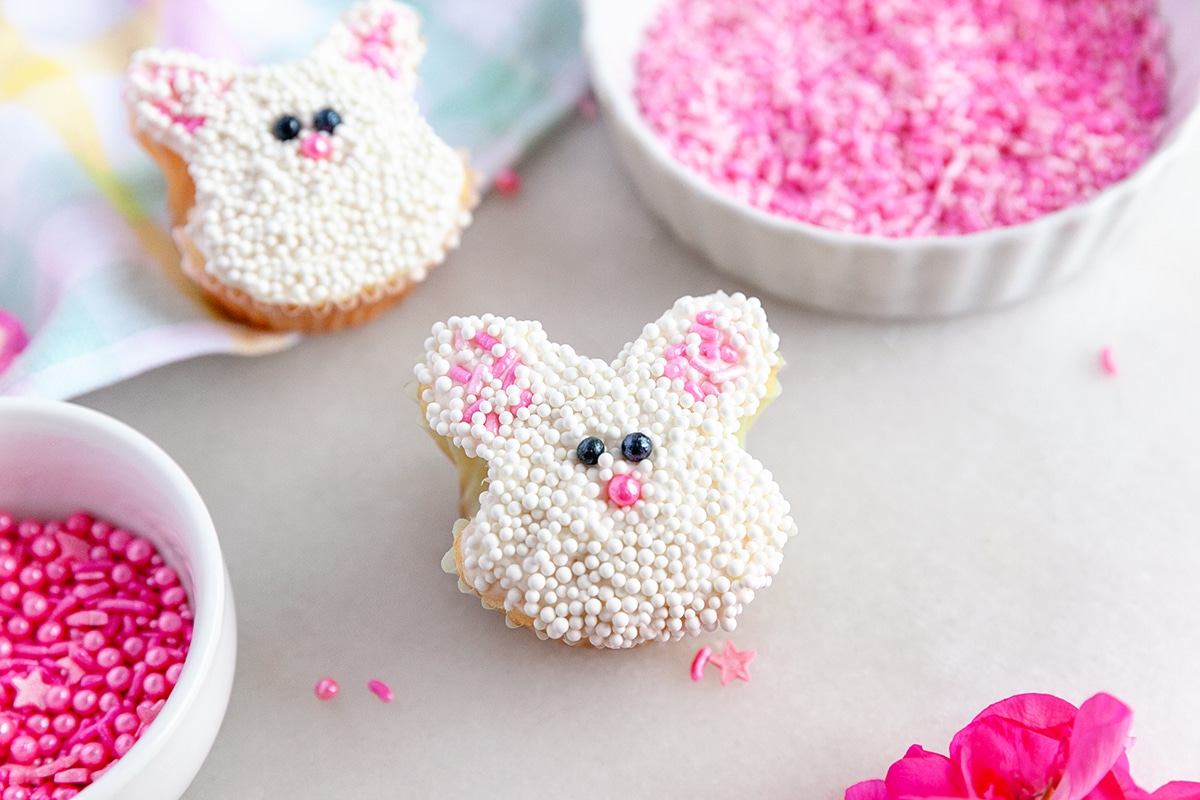 Horizontal picture of bunny cupcakes. 