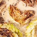 Close-up overhead shot of Creamed Cabbage showing the cabbage with a nice char.