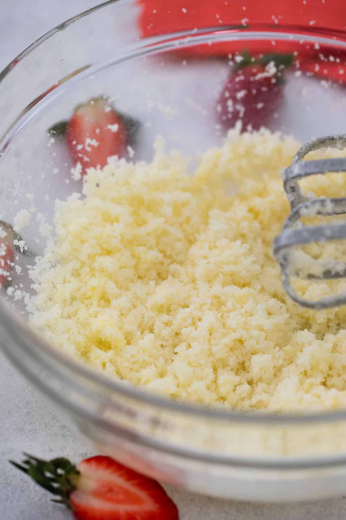 Creamed butter and sugar in bowl. 