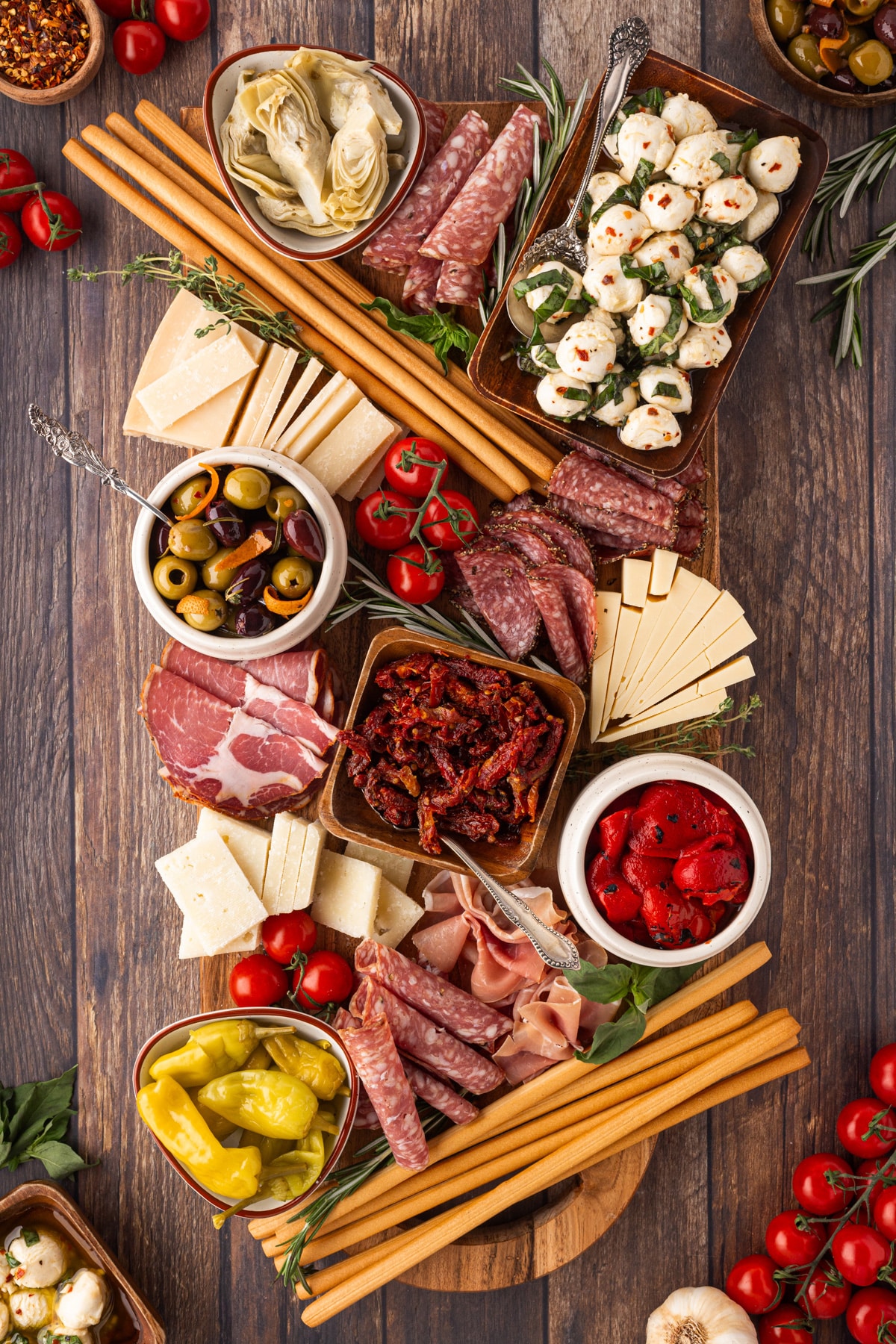 Finished Antipasto Platter shot from overhead. 