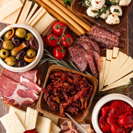 Antipasto platter taken from overhead.