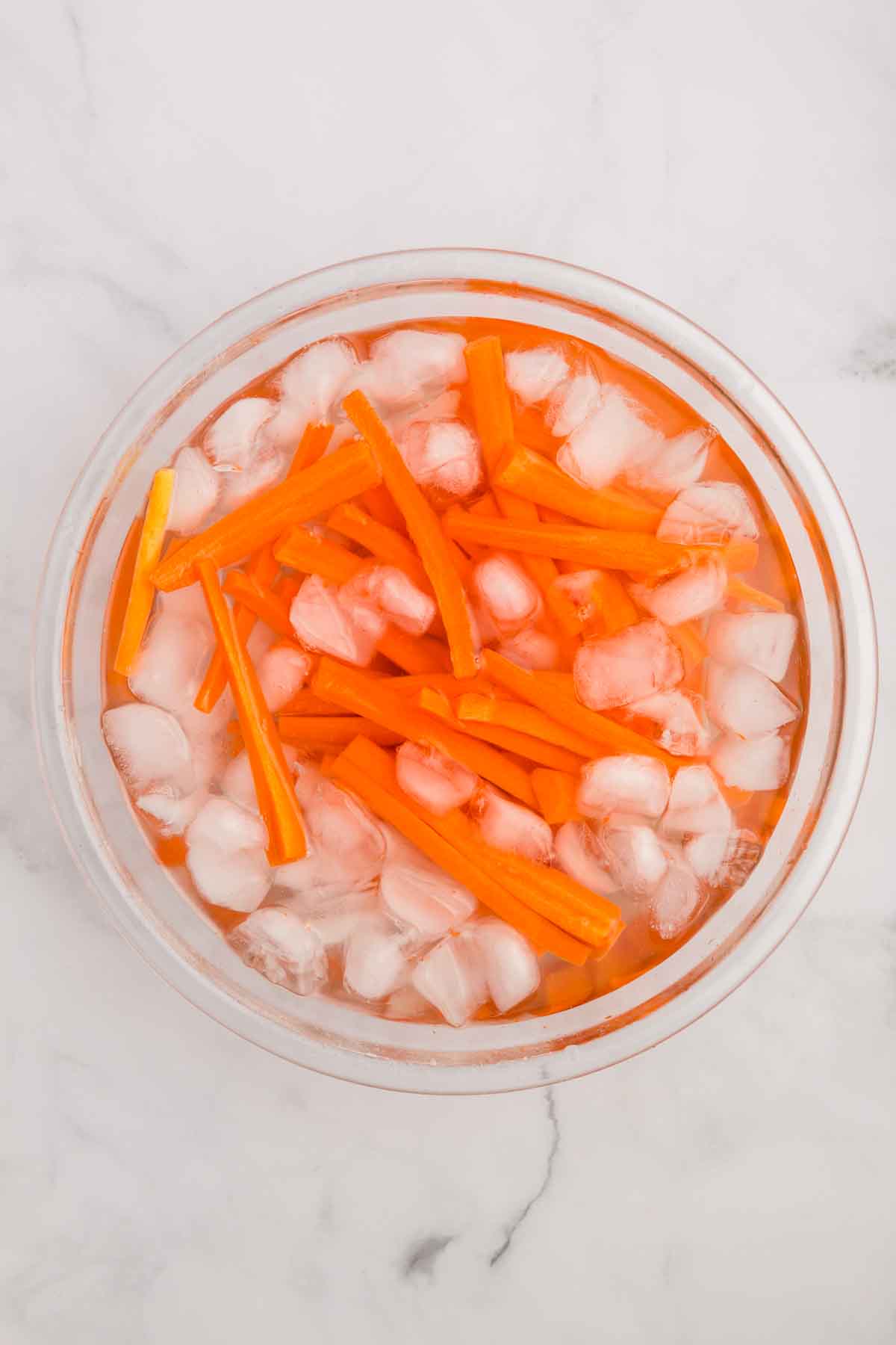 Carrots in an ice bath. 