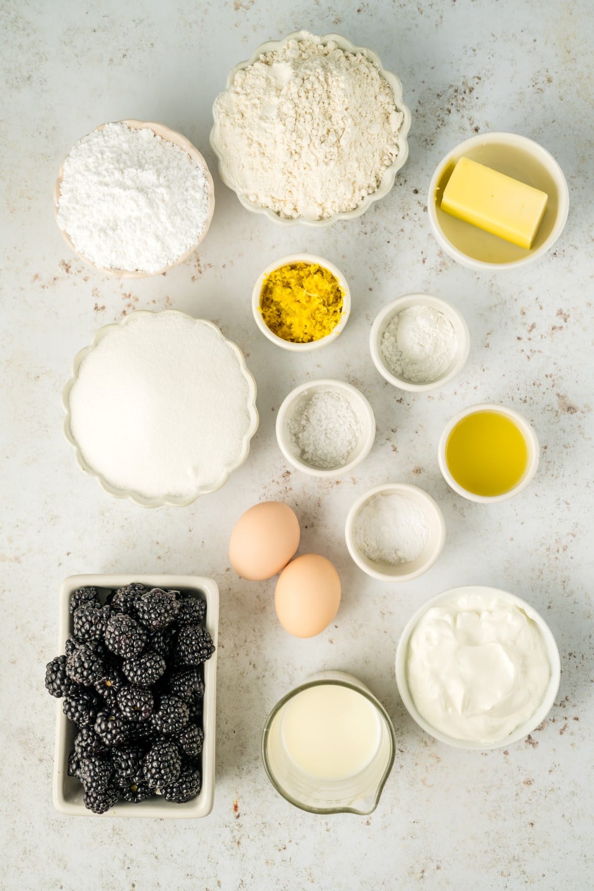 Ingredients for Lemon Blackberry Cake. 