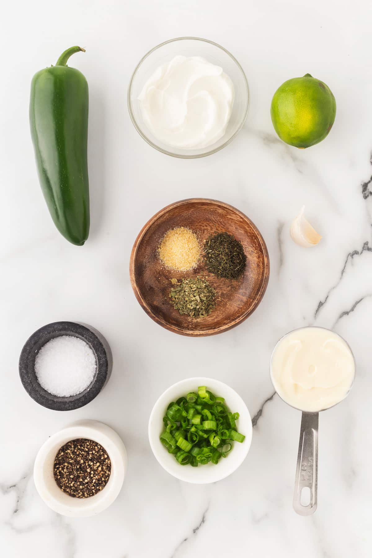 Ingredients for Jalapeno Ranch Dressing. 