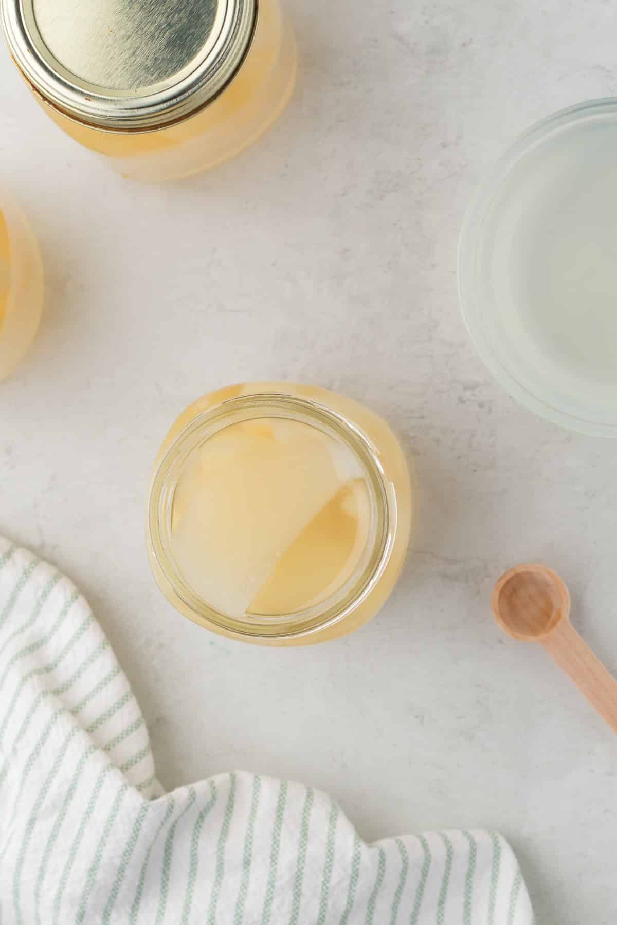 Overhead jar of pears open. 