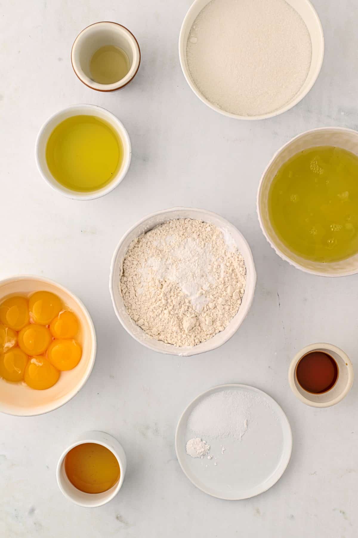 Adding dry ingredients together. 