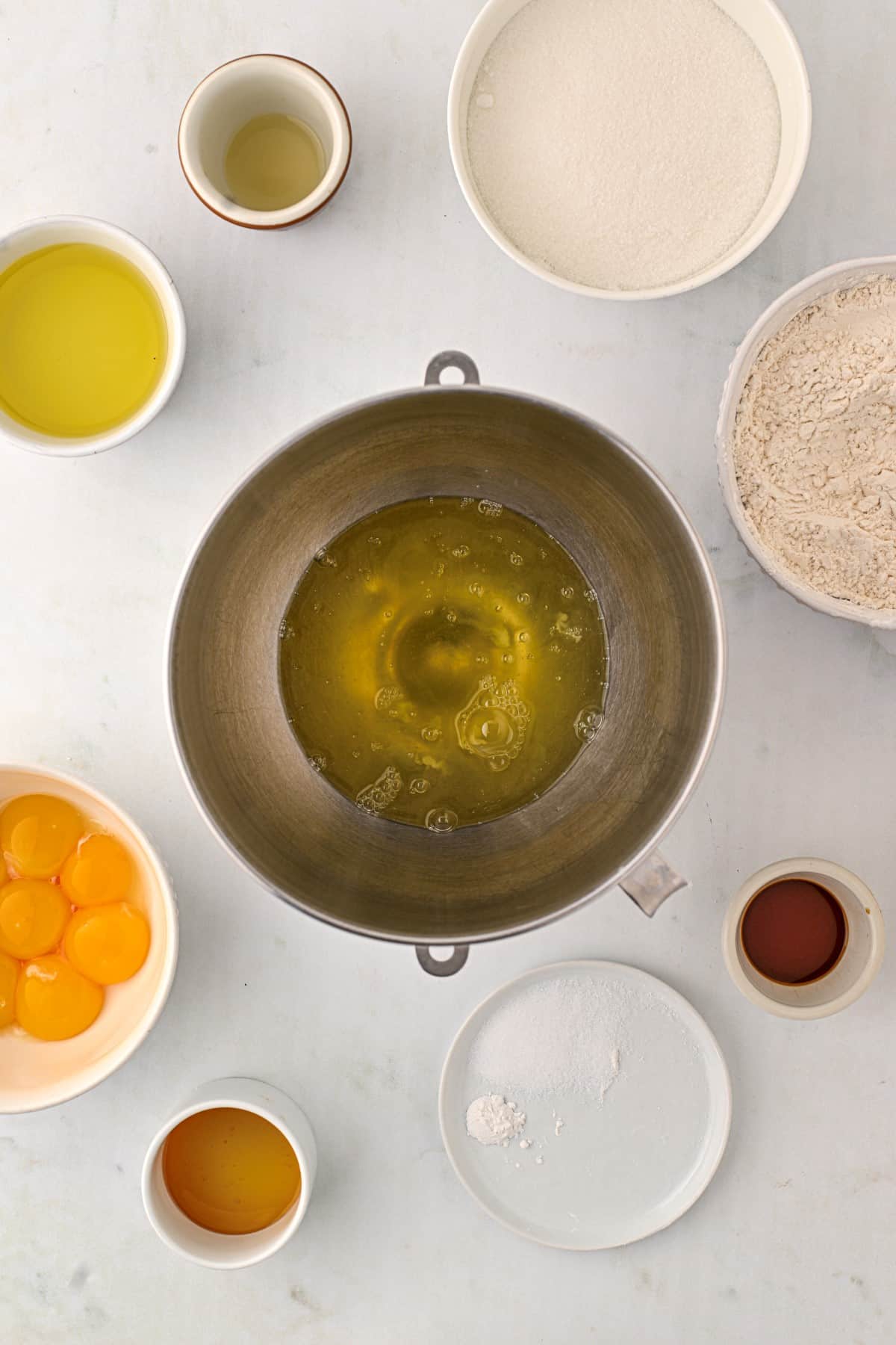 Egg whites in a bowl. 