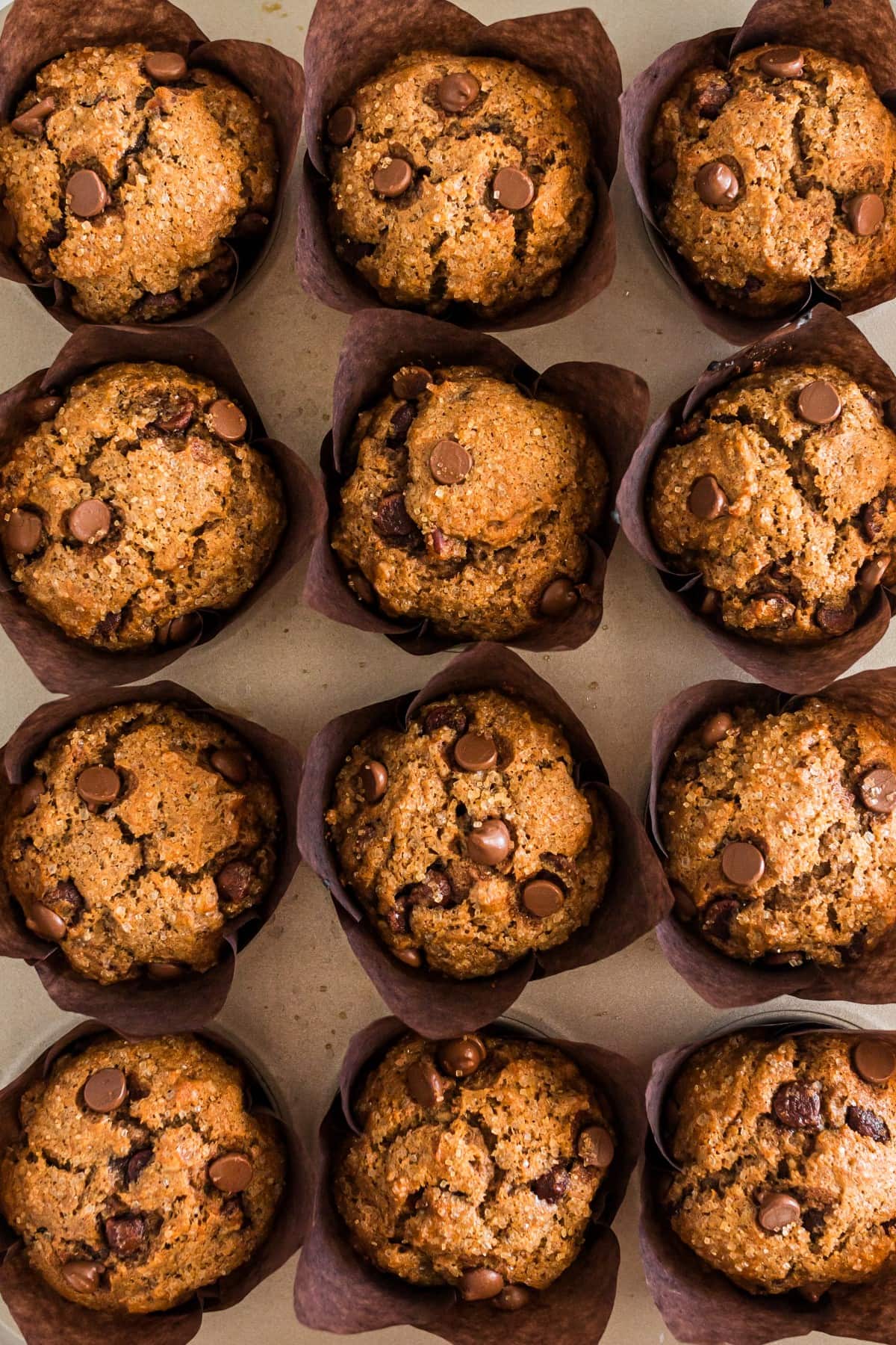 Overhead shot of Banana Nut Muffins. 