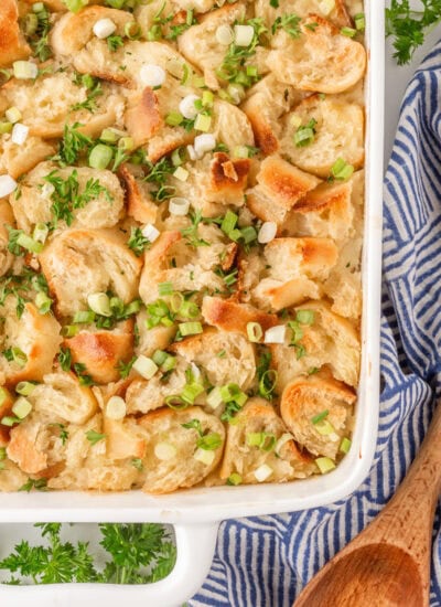 Overhead of a chicken casserole.