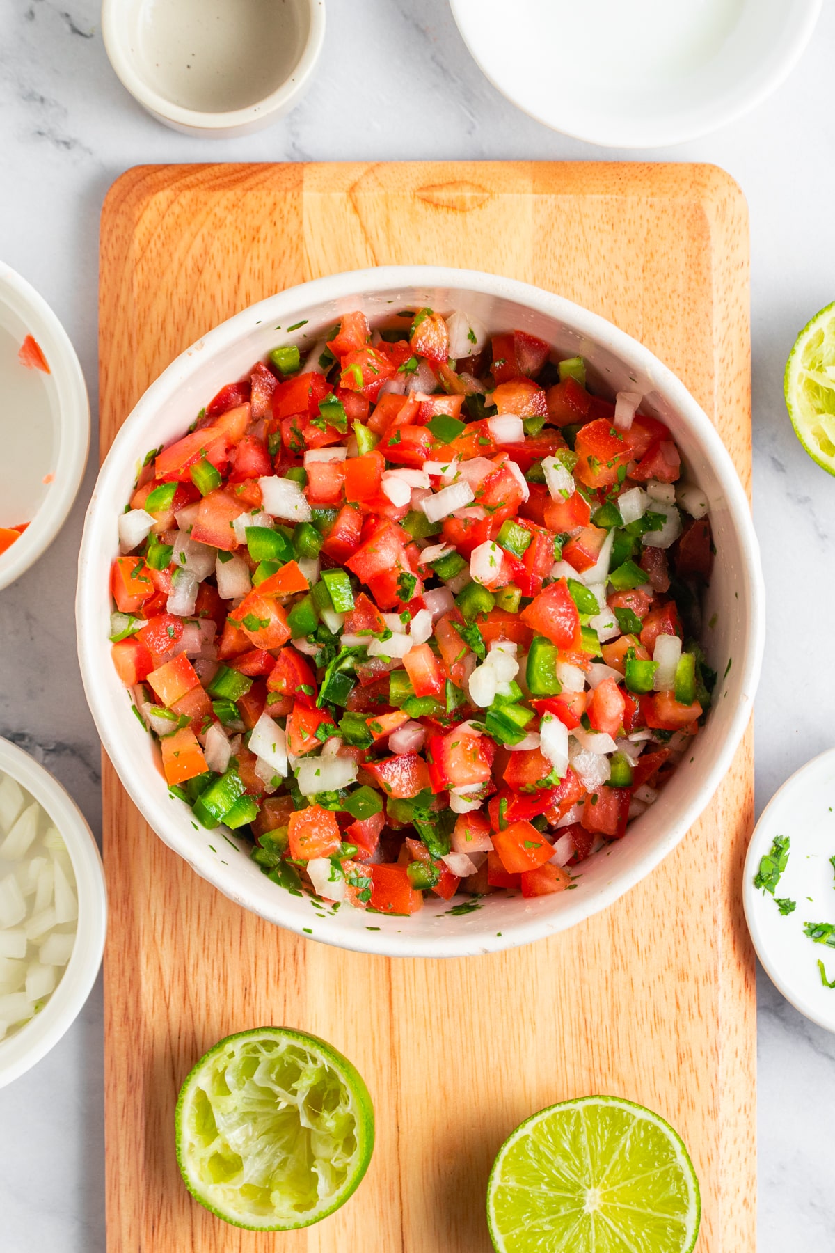 Pico de gallo ingredients, mixed.