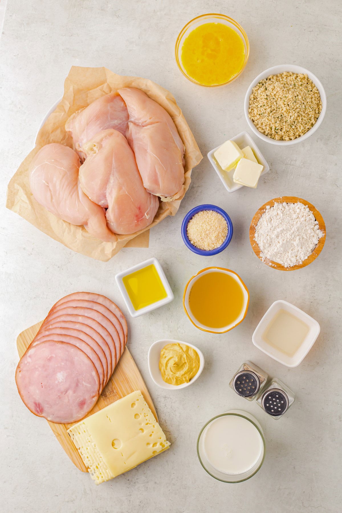 Ingredients for Chicken Cordon Bleu.