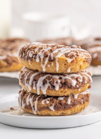 Three Cinnamon Donuts Stacked.