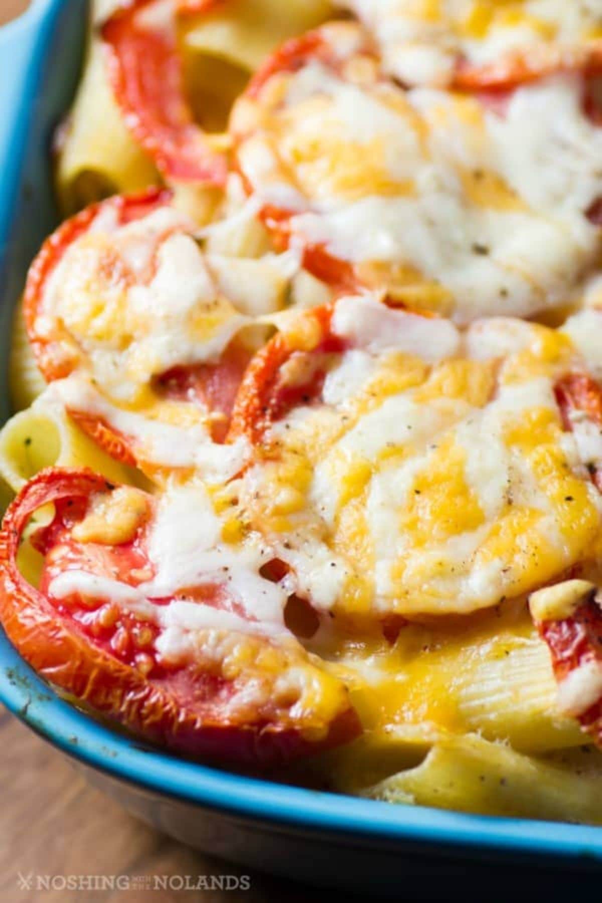 Uncut tuna melt casserole in a serving dish.