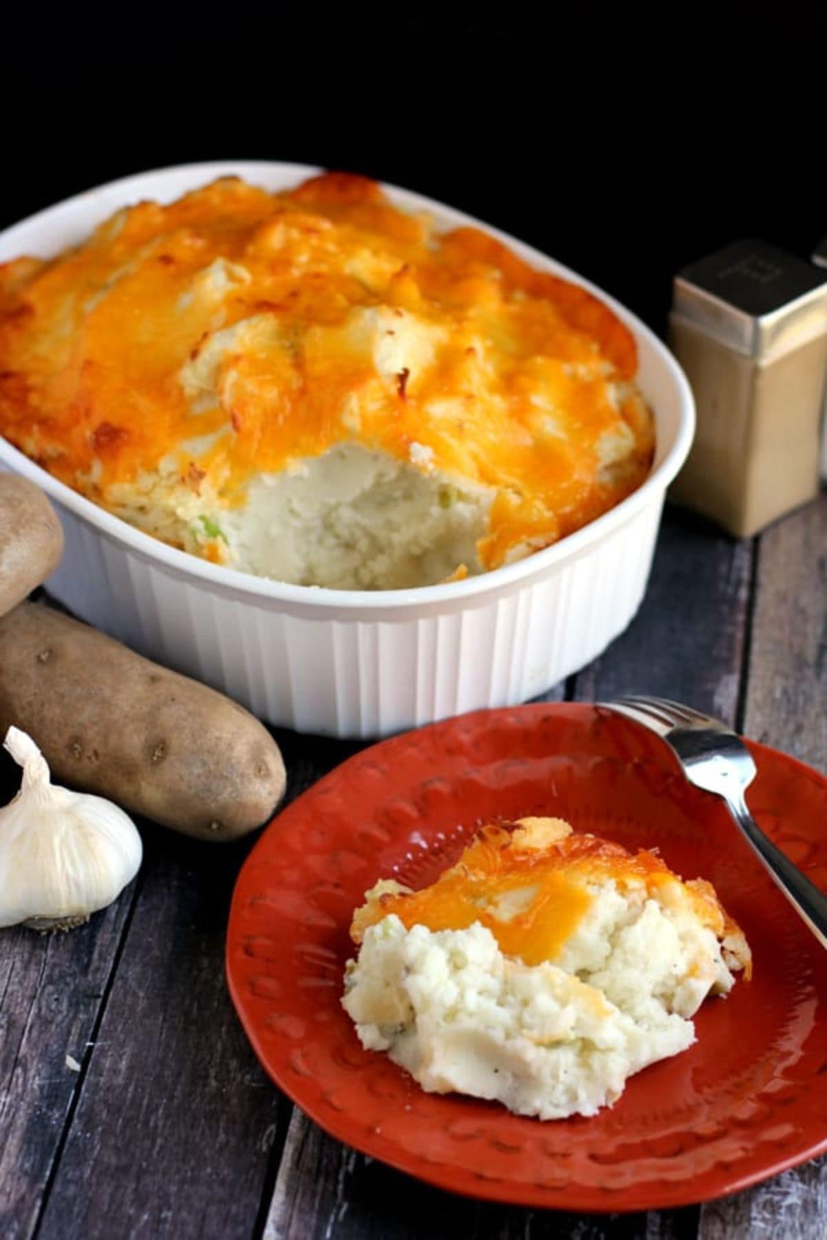 Small plate with a serving of Aunt Ruthie's Mashed Potatoes on it,