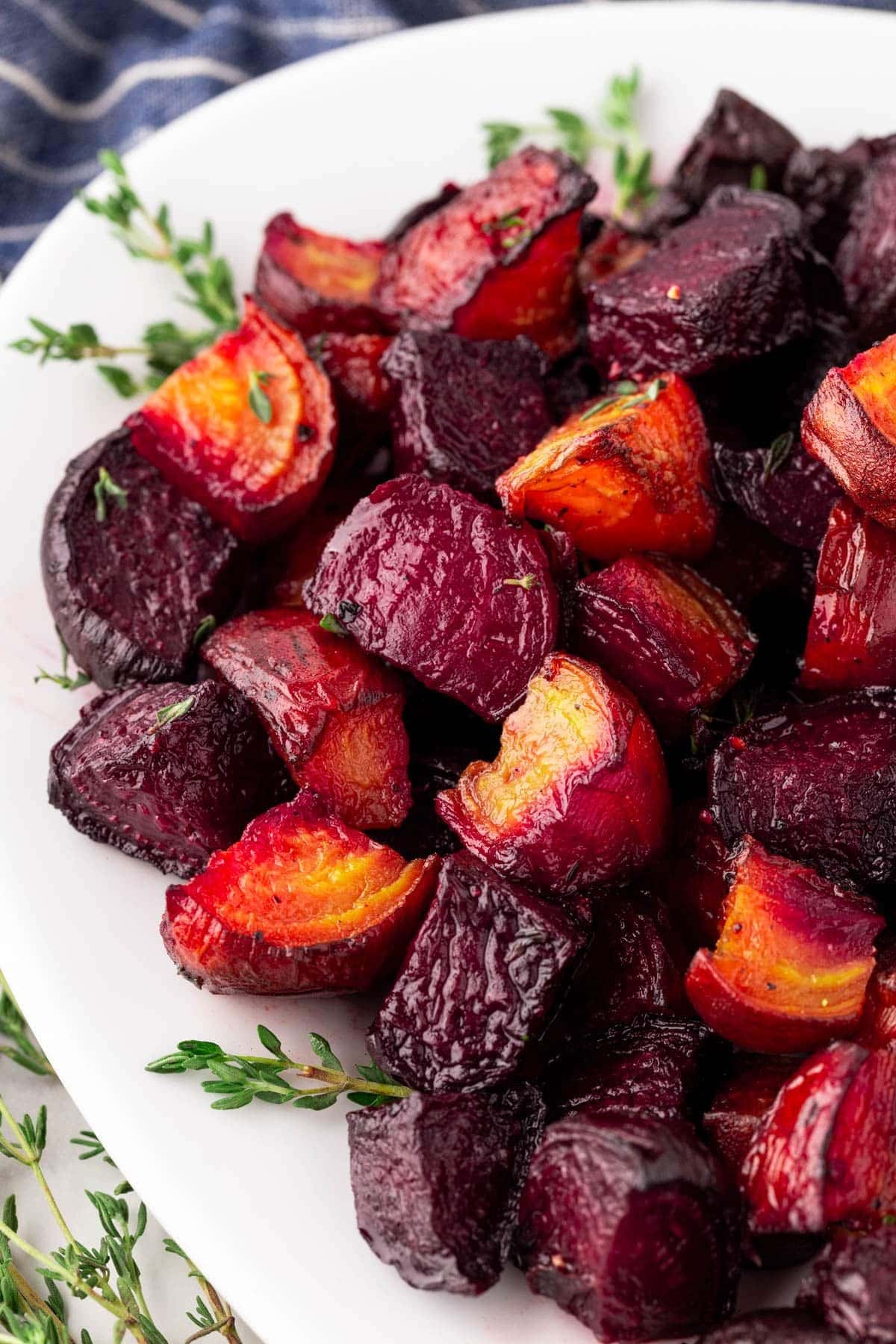 Plate full of roasted beets ready to be served.