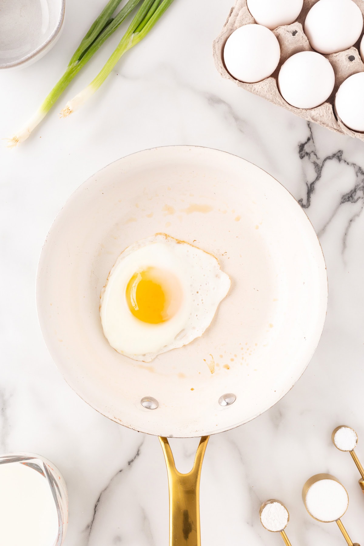 Fried egg in a skillet. 