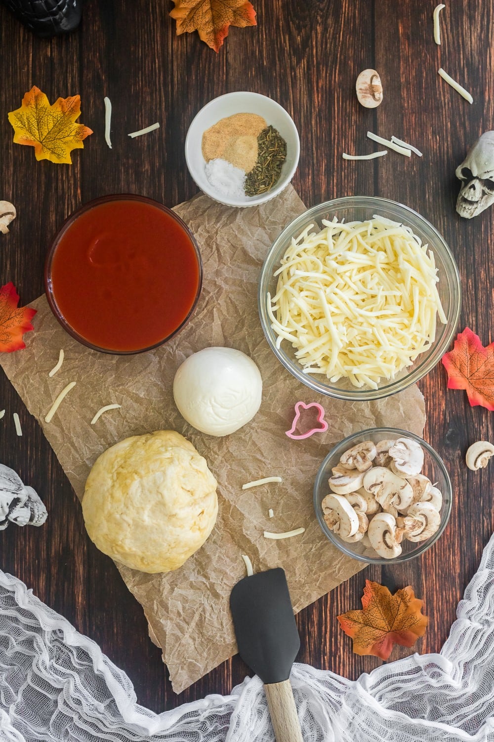 Ingredients for a Halloween pizza. 