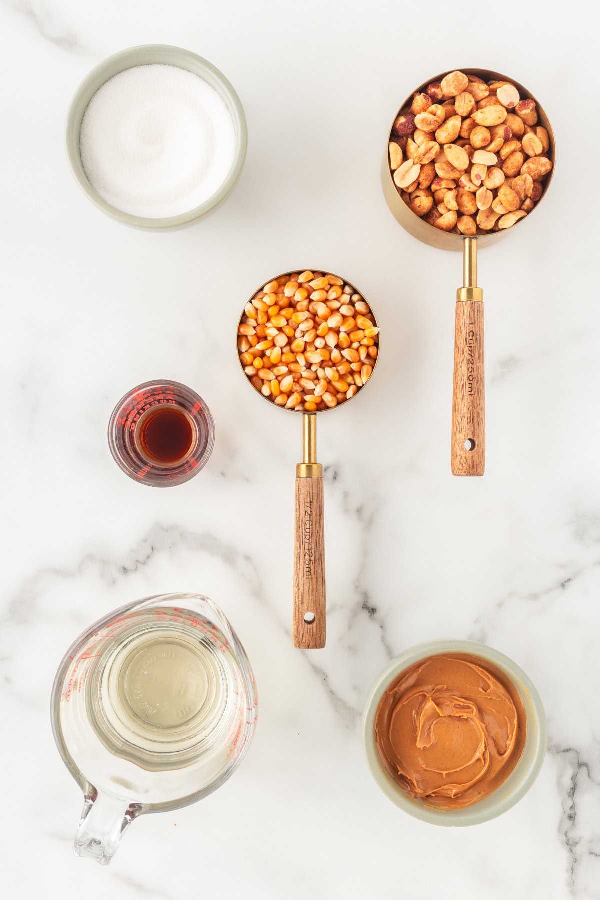 Ingredients for Popcorn Balls with Peanuts. 