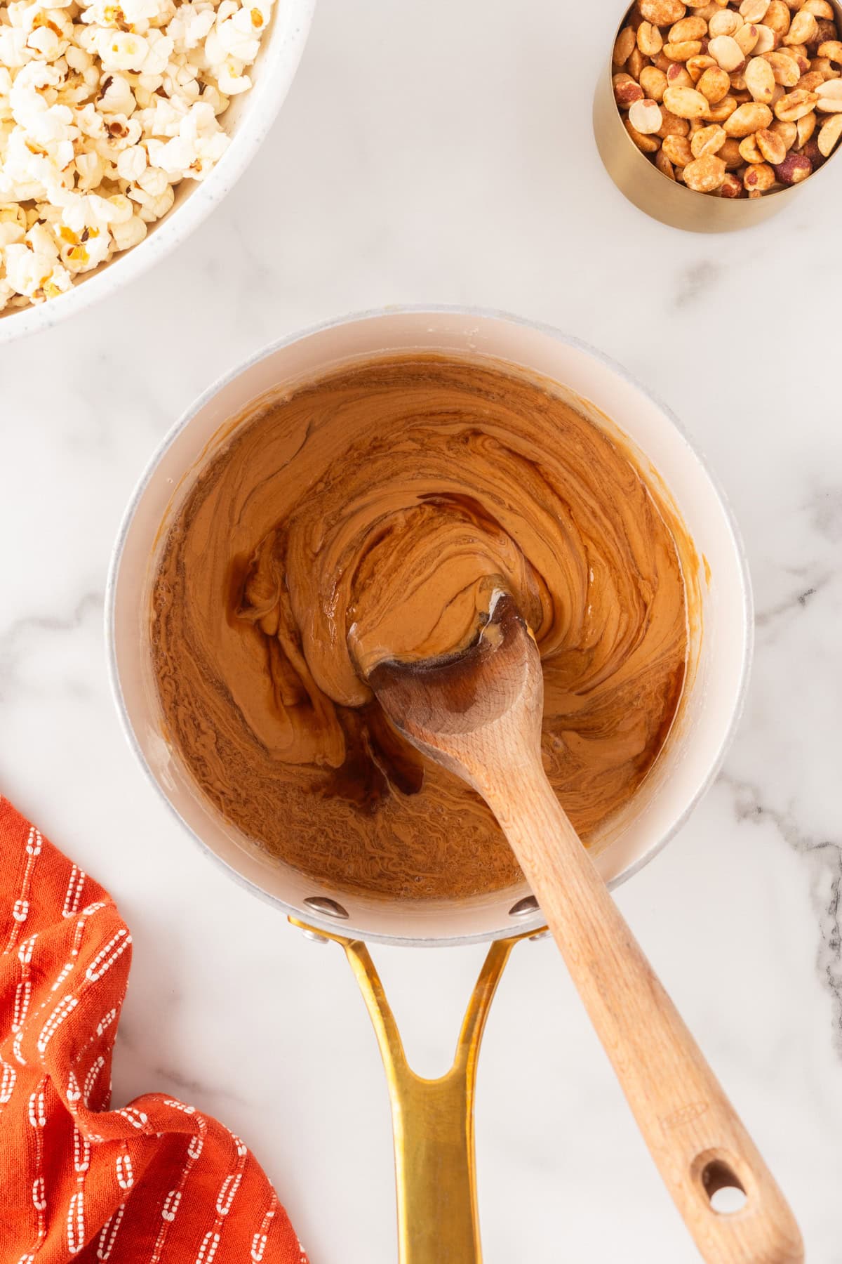 Mixing the peanut butter mixture. 