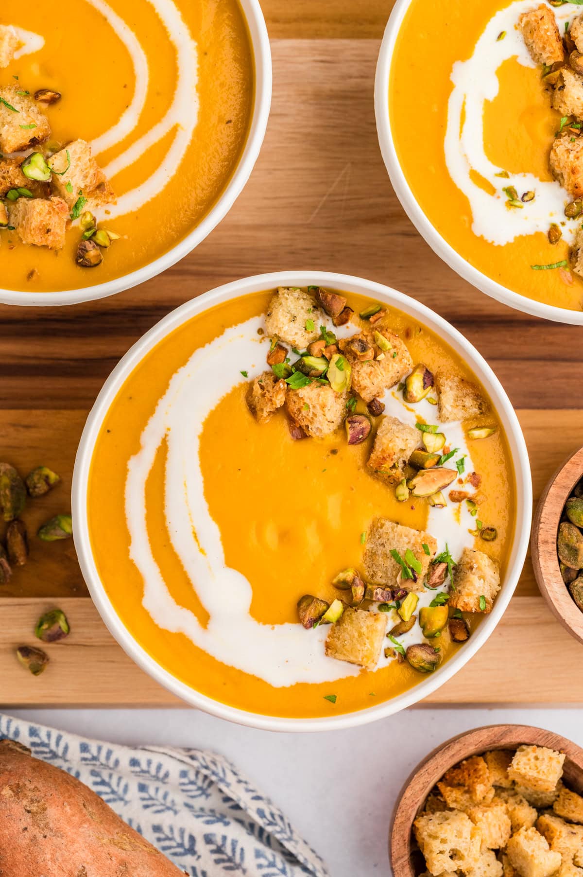 Bowls of Sweet Potato Soup Recipe taken from above. 