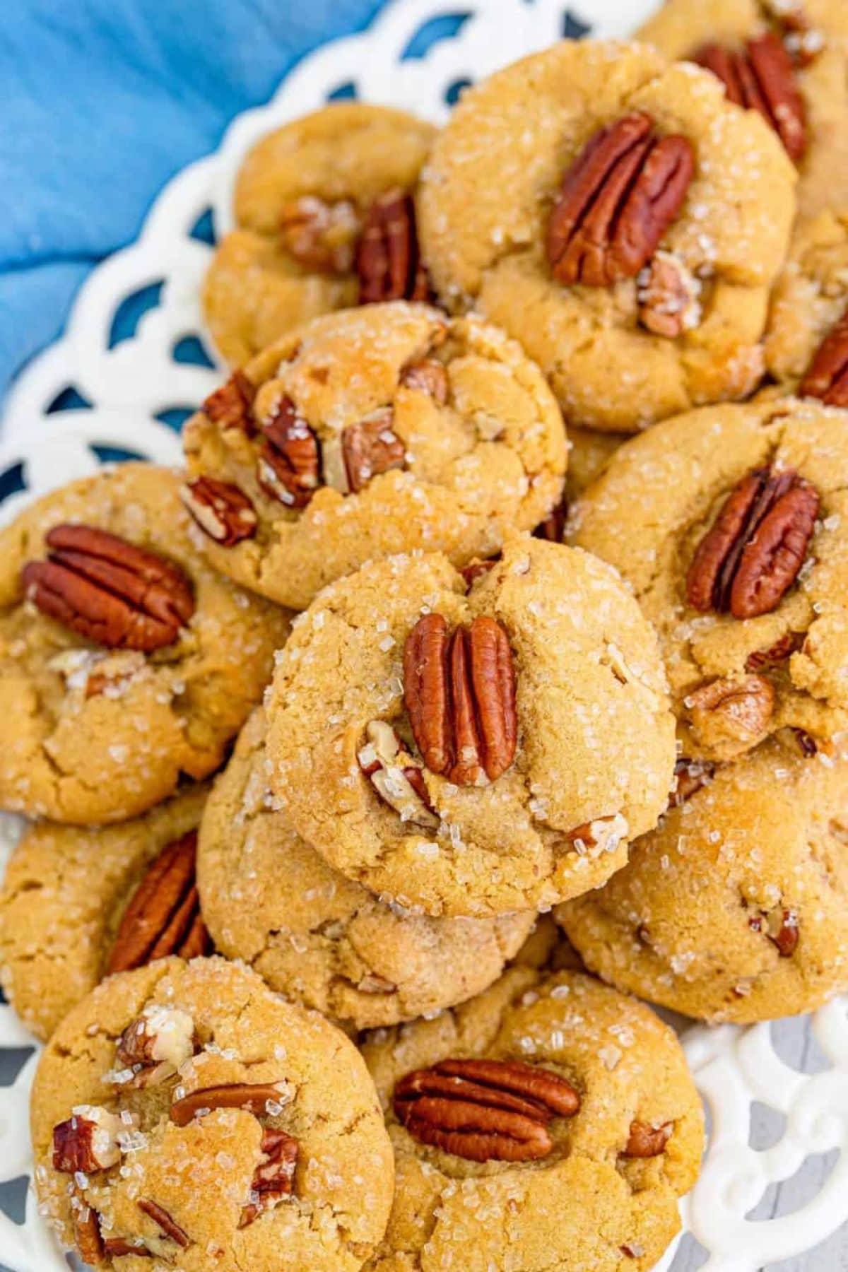 Butter pecan cookies on platter.