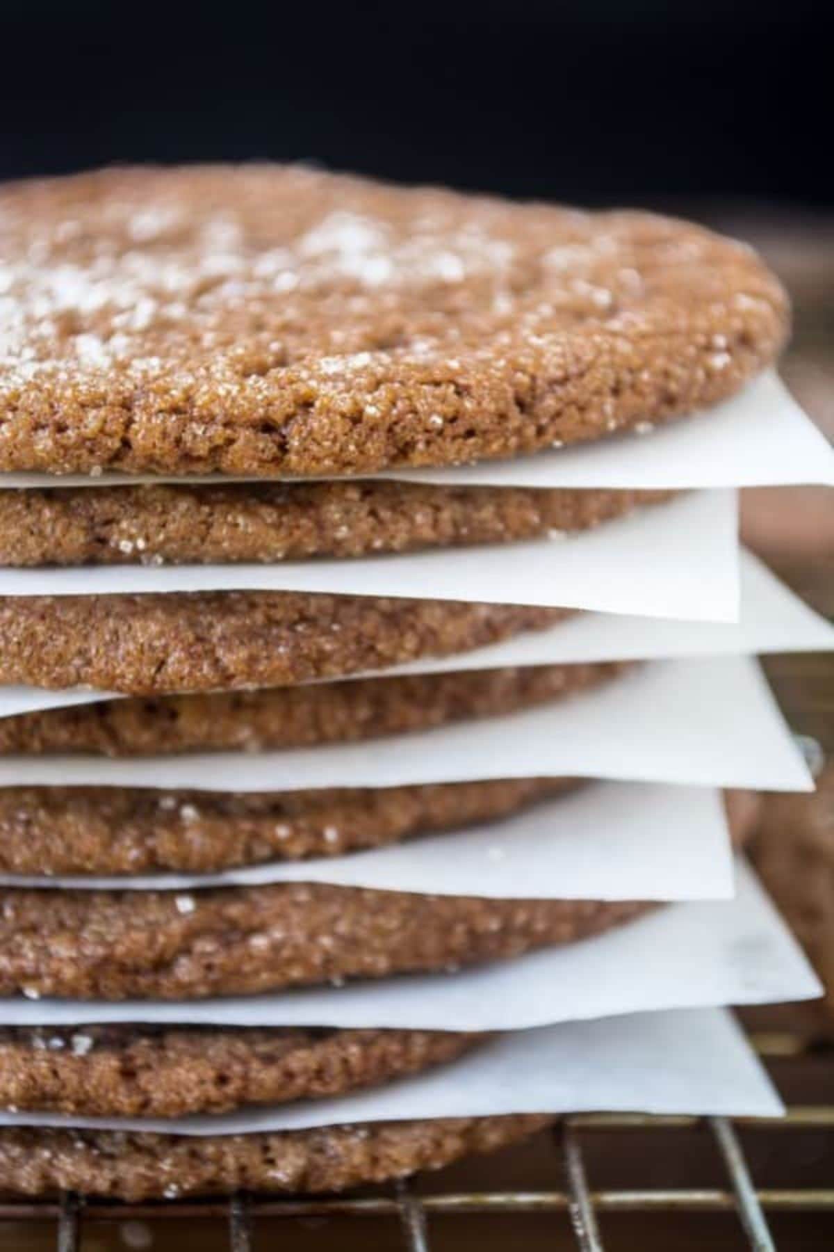 Cookies stacked on top of each other.