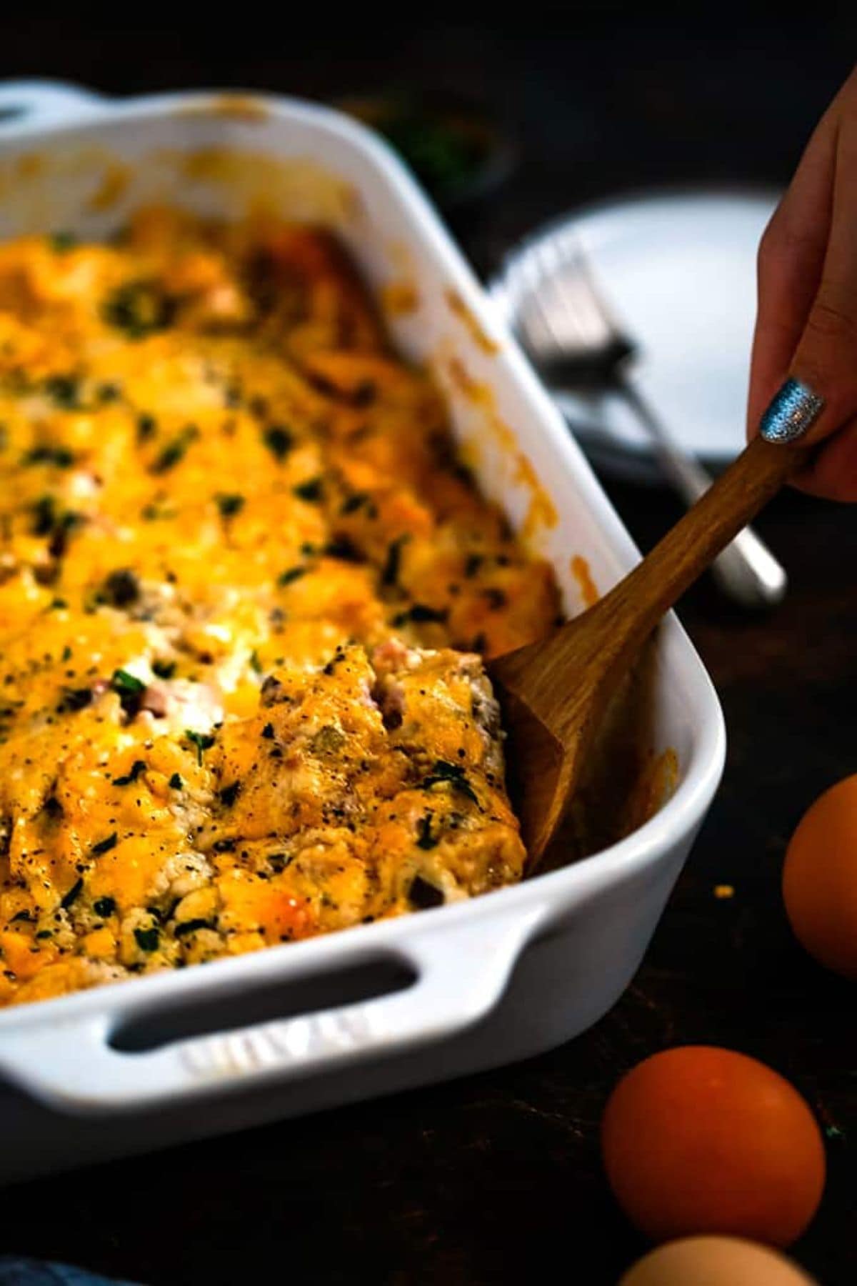 Bridge casserole in baking dish.