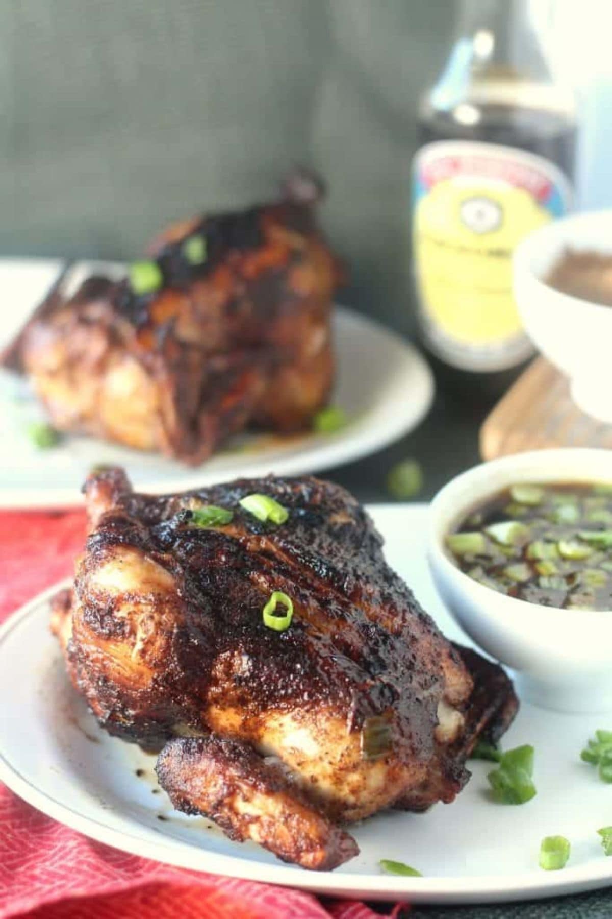 Cornish hen on serving platter.