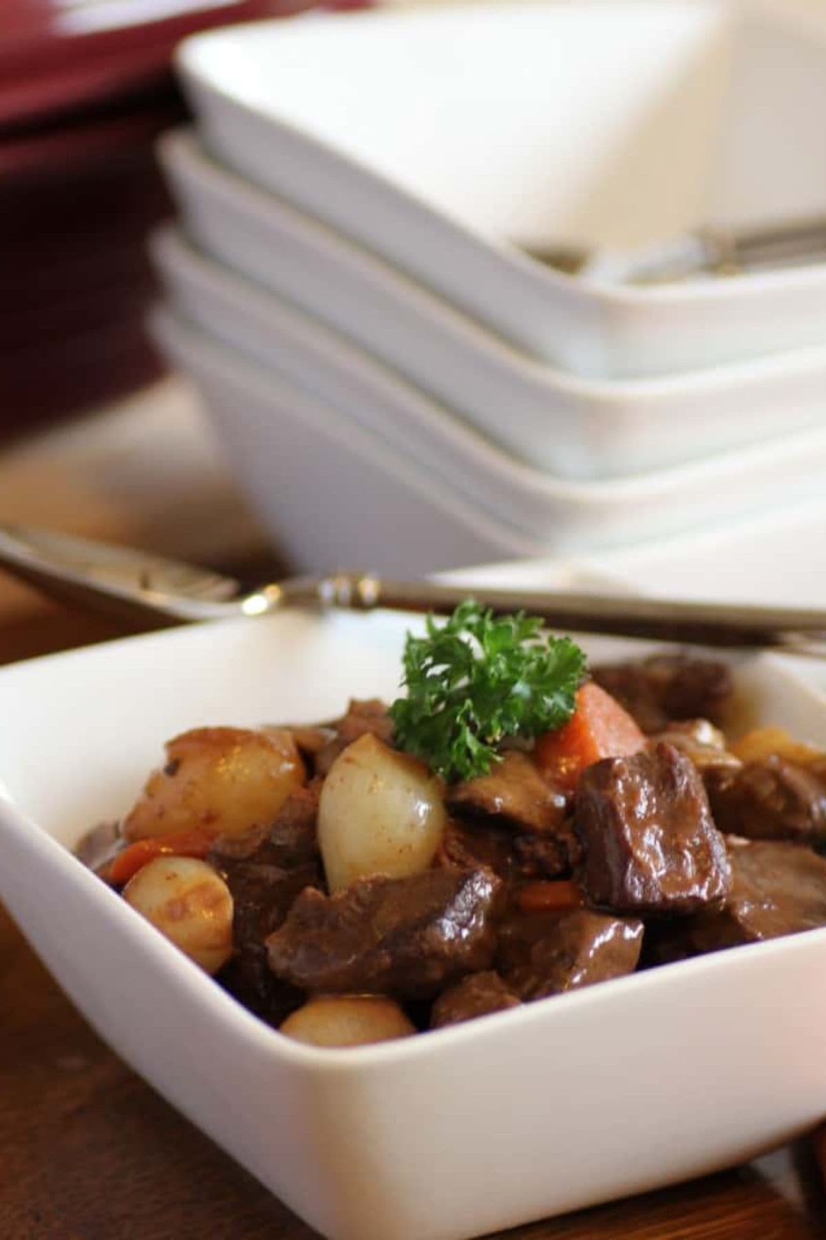 Bowl of boeuf bourguignon.