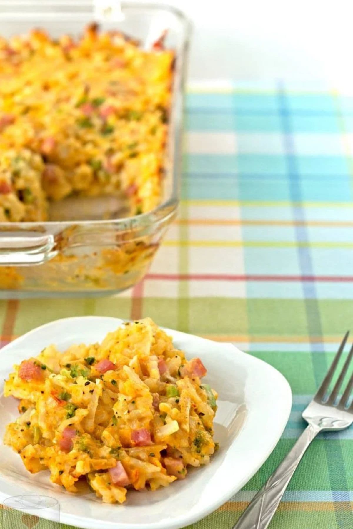 Hashbrown casserole on plate.