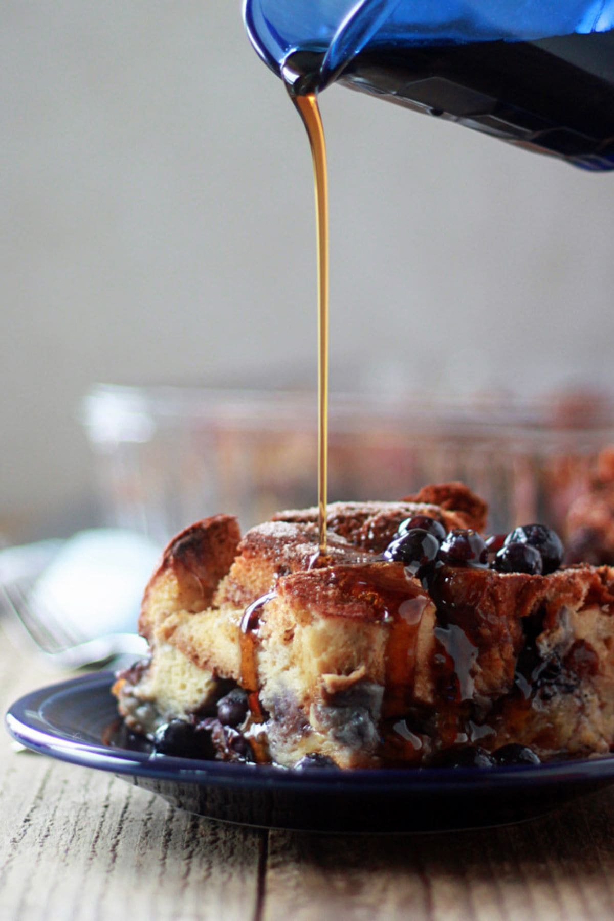 Blueberry french toast on plate.