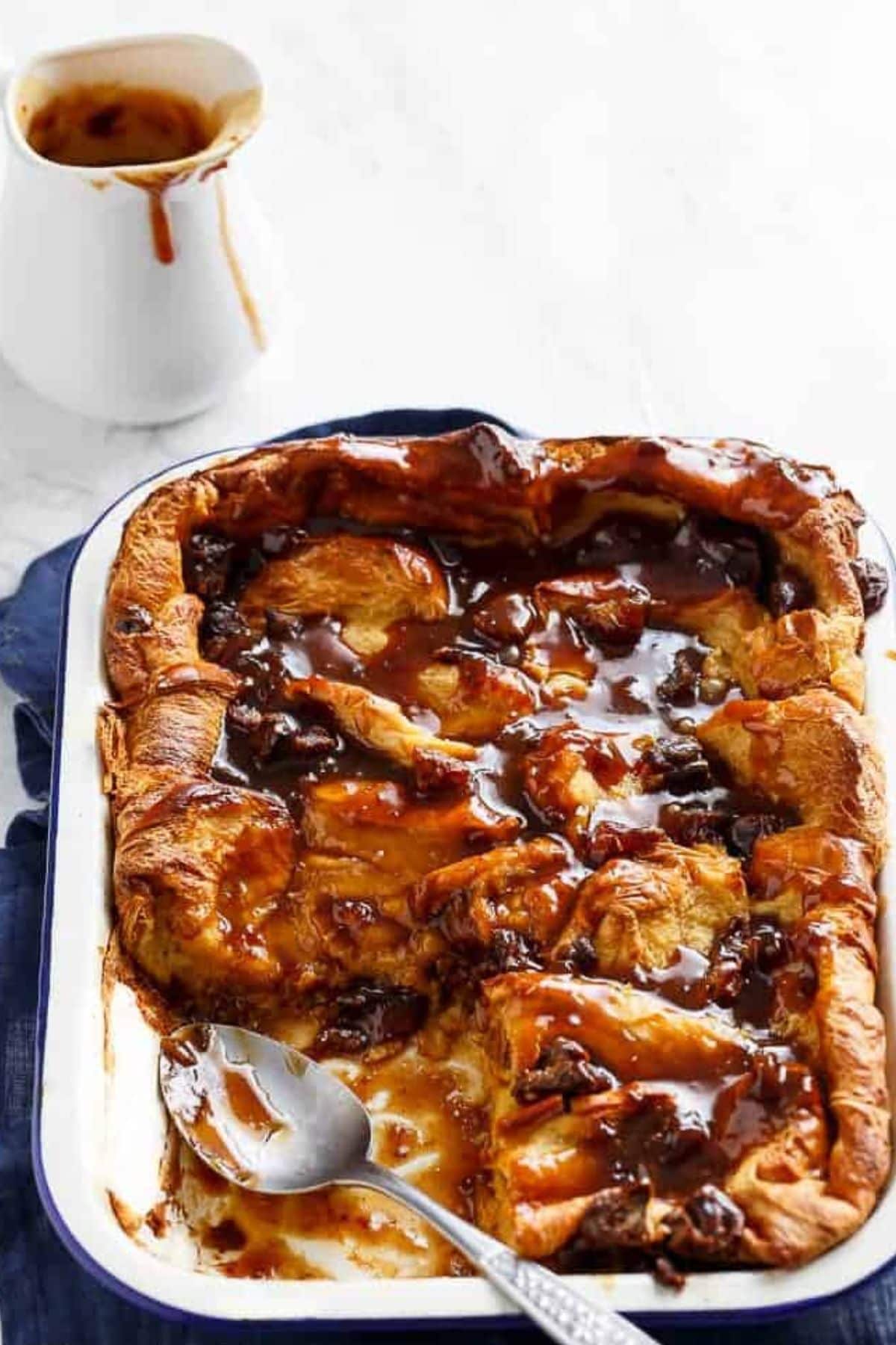 Date french toast in baking dish.