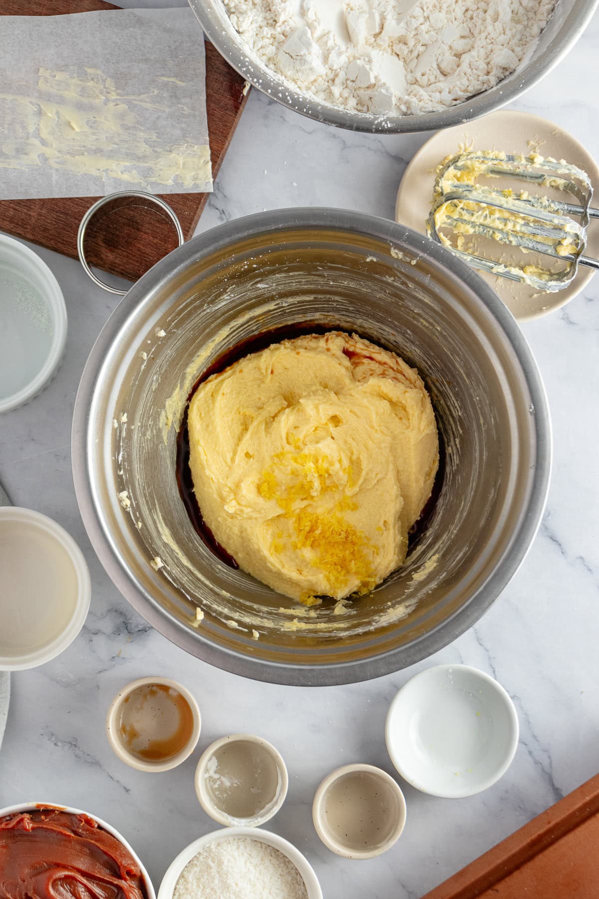 Adding lemon zest. 