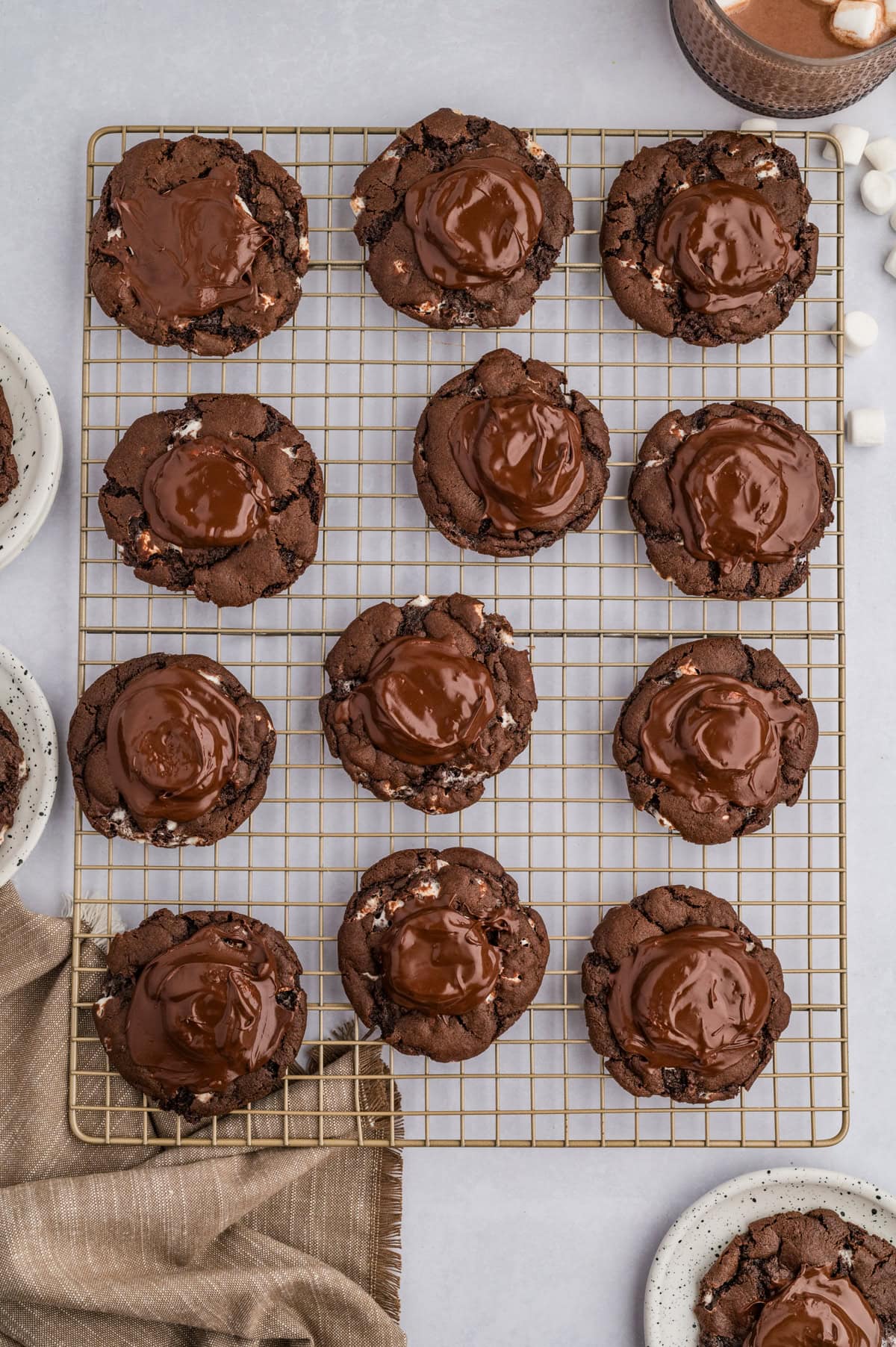 Finished cookies on a rack. 