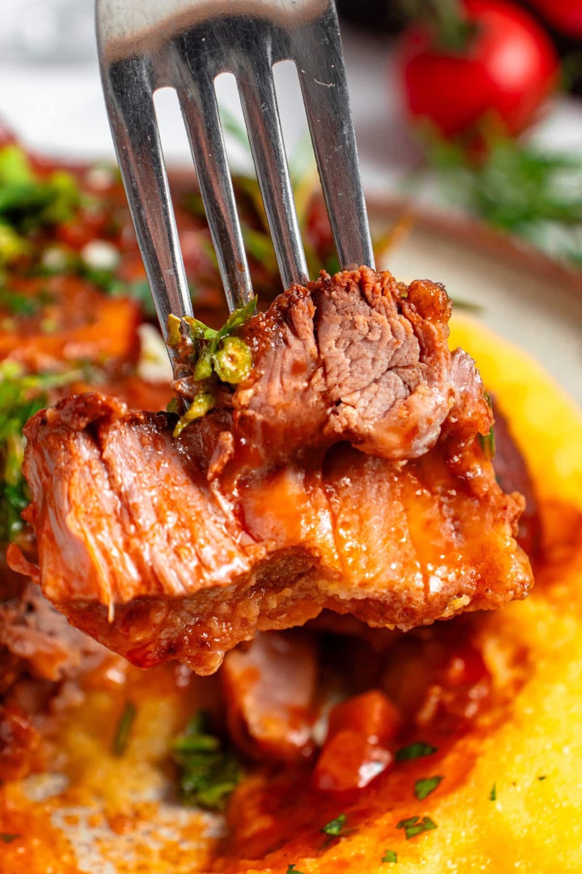 Forkful of tender osso buco.