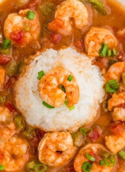 Overhead shot Shrimp Etouffee.