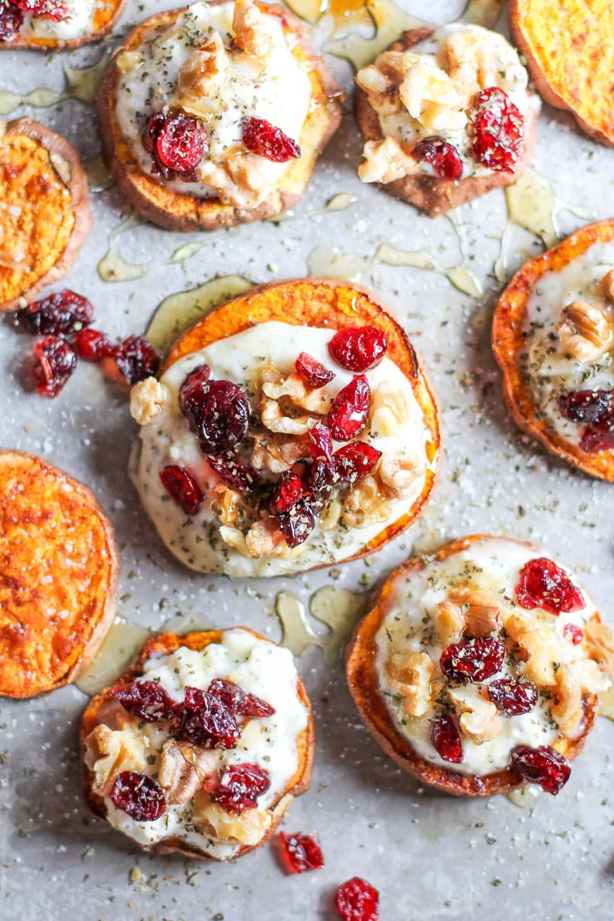 Sweet potato rounds on a counter.