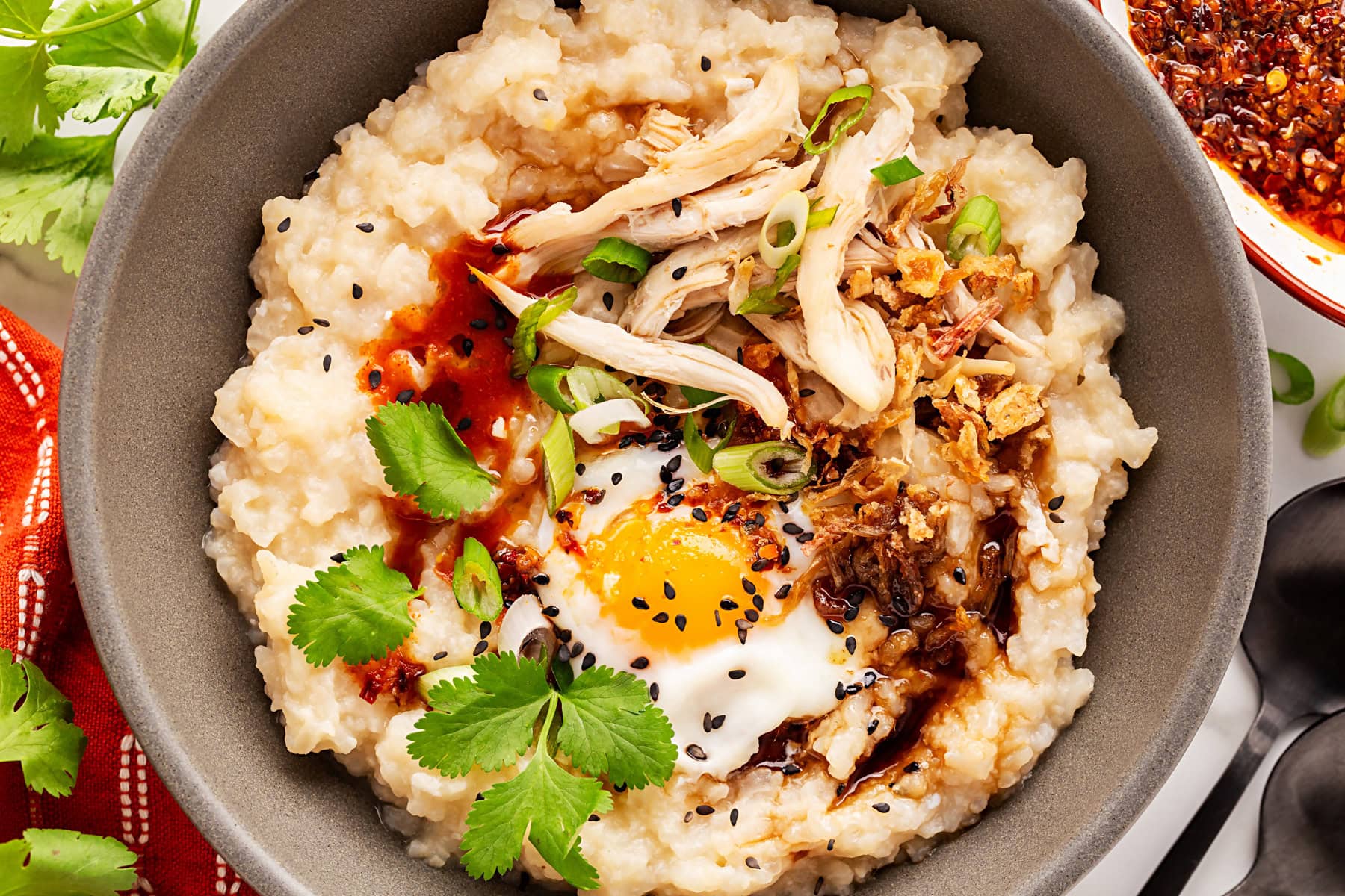 Overhead of congee bowl. 