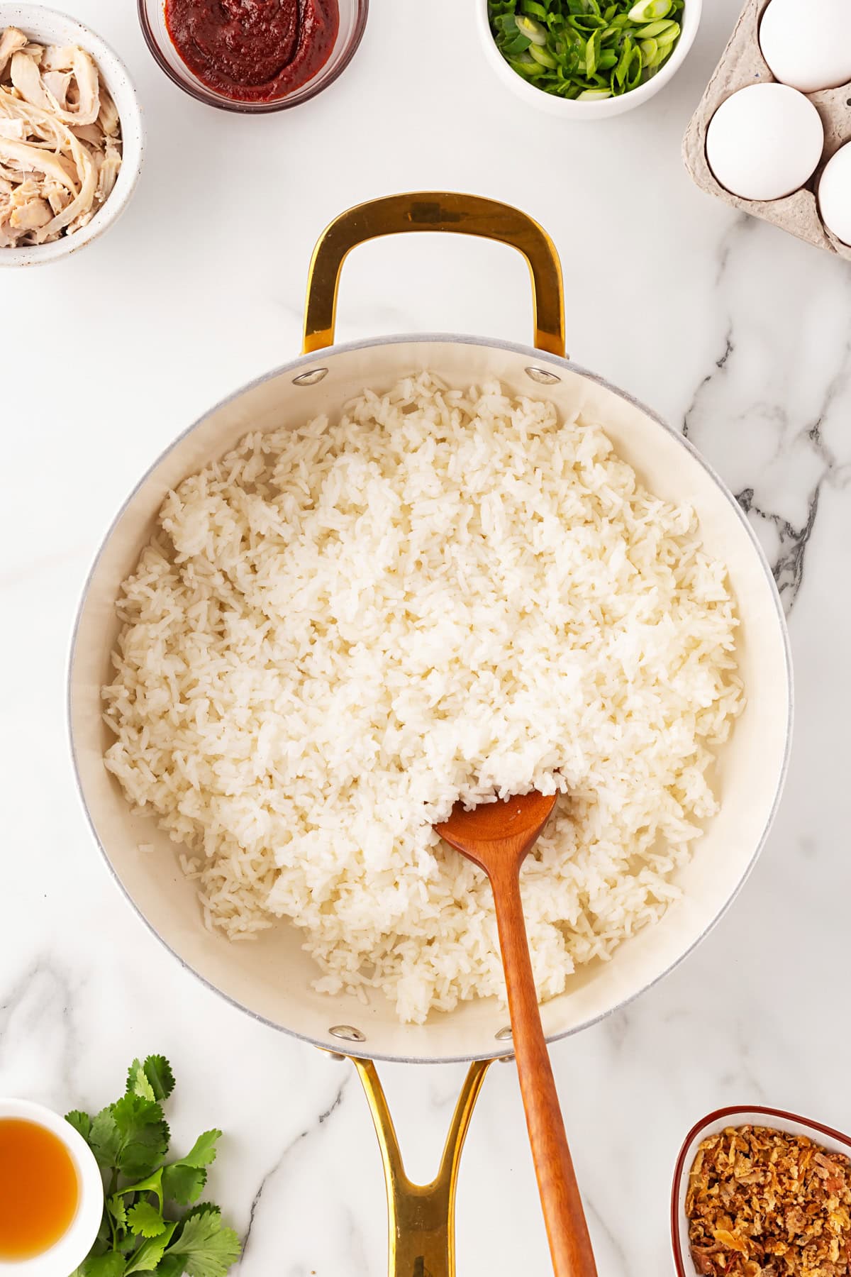 Rice in a pot. 