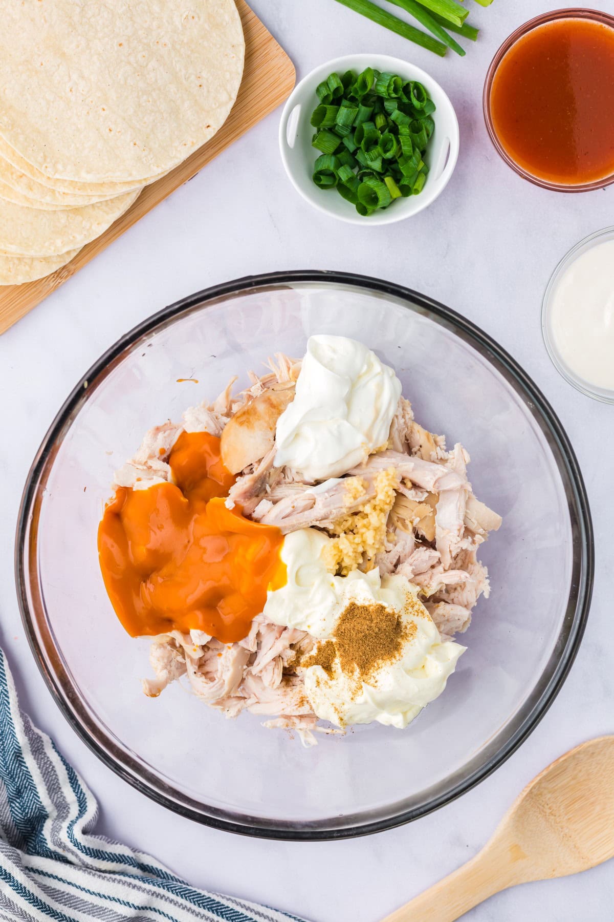 Filling ingredients in a bowl. 