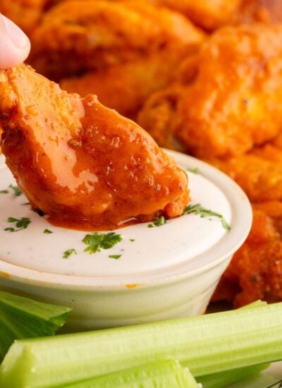 Buffalo Hot Wing dipped in Ranch Dressing.