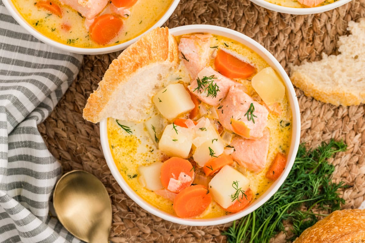 Horizontal of soup in a bowl. 