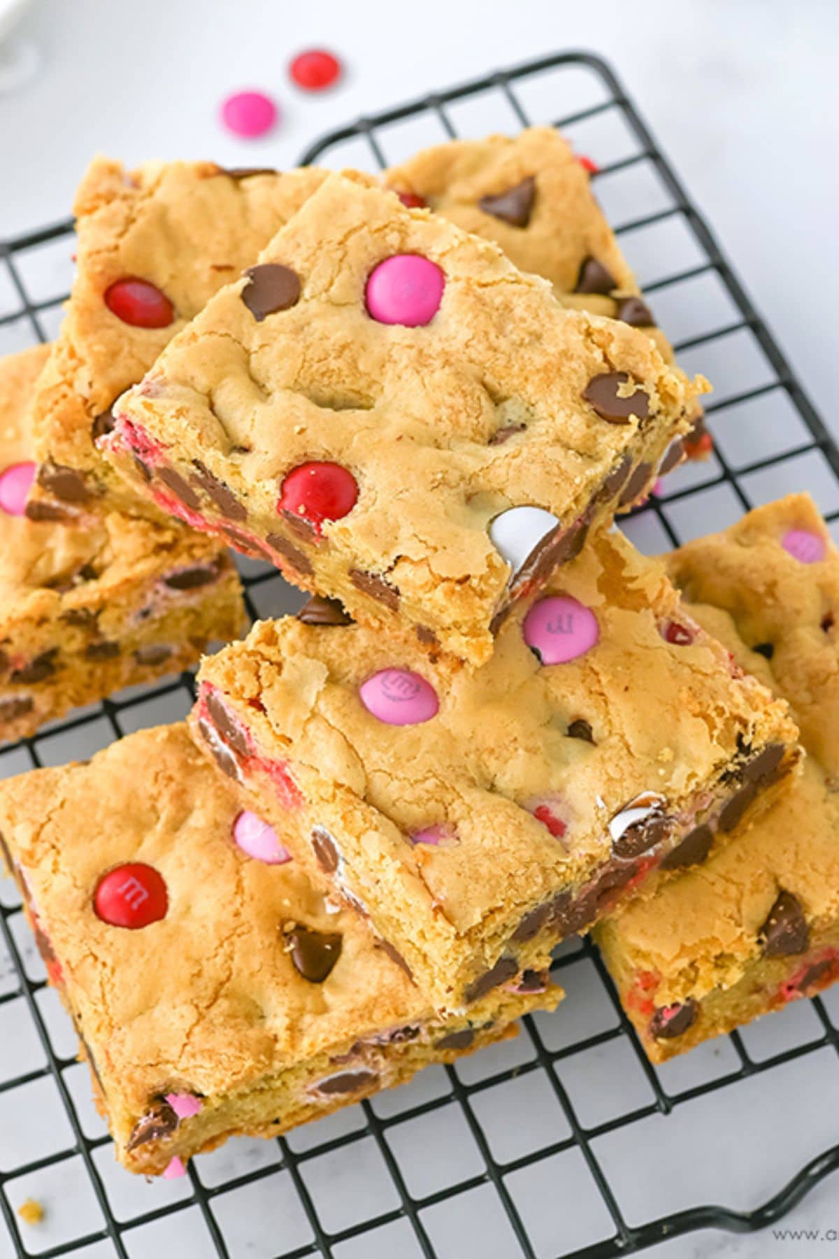 Cookie bars on a cooling rack.