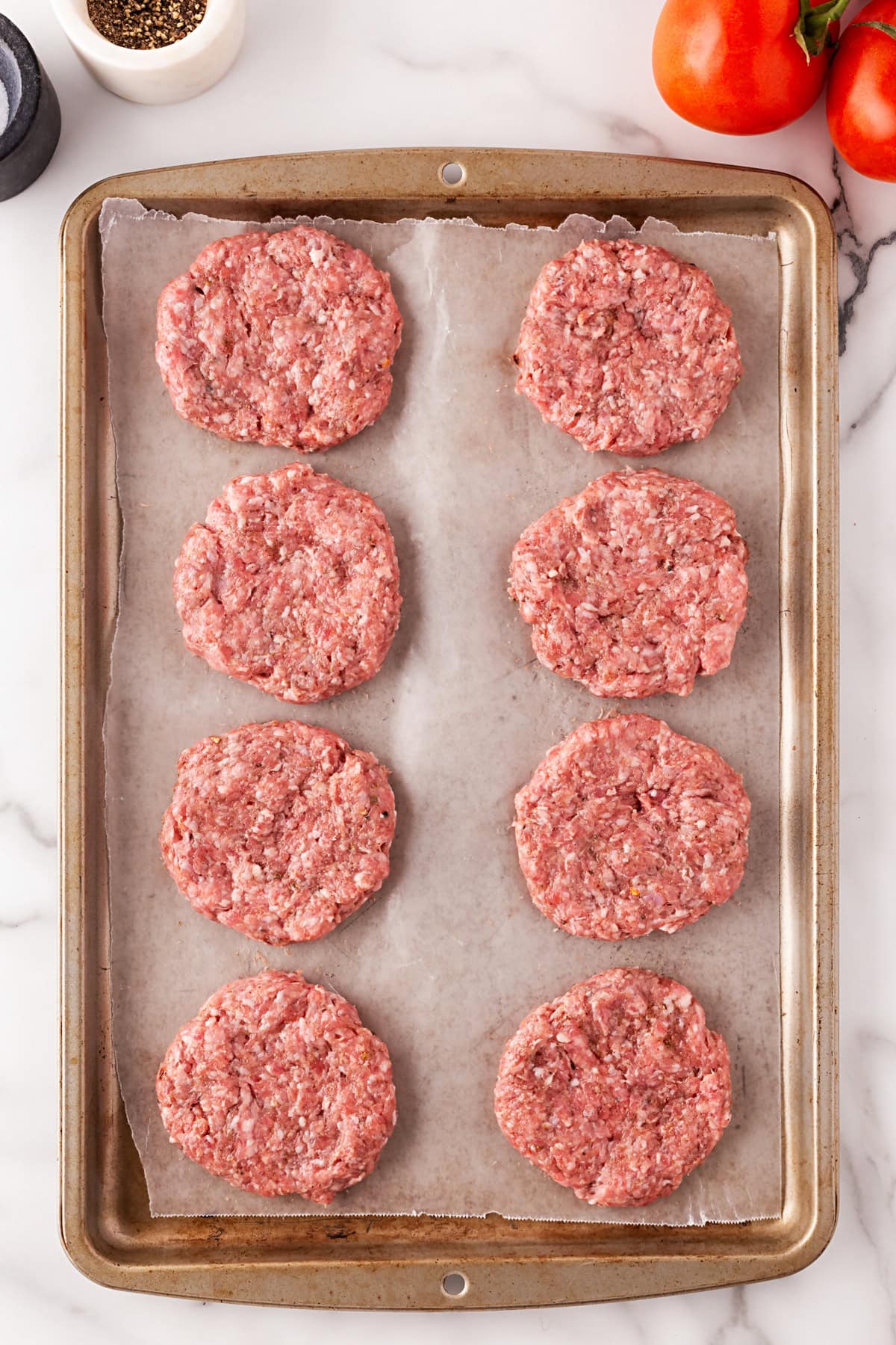 Patties on a tray. 