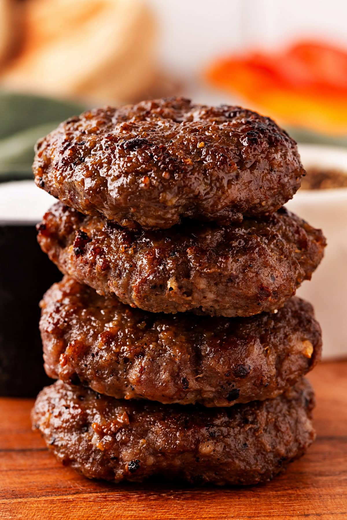 Breakfast Sausage Patties stacked. 