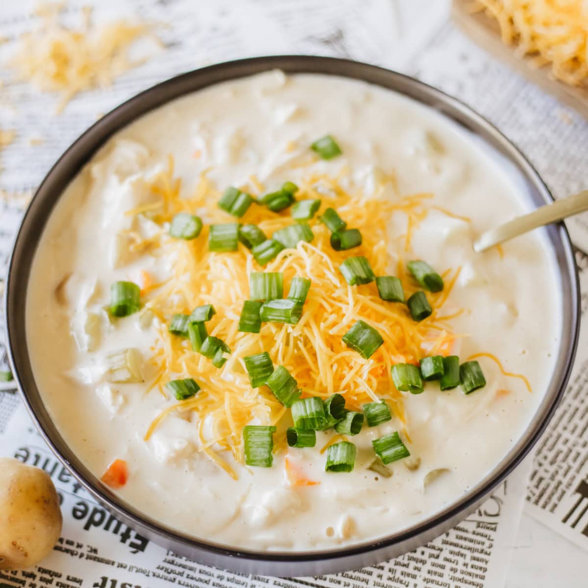 Close-up of chicken chowder. 