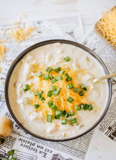 Overhead of Chicken Chowder in a bowl.