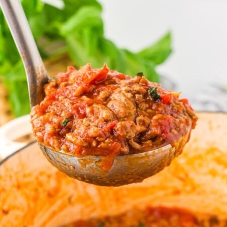 Ladle of Easy Pasta Sauce.