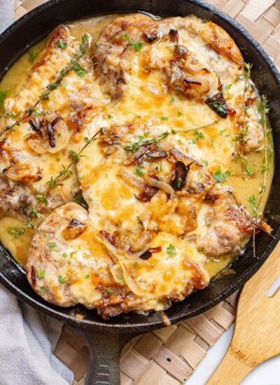 Overhead of French Onion Pork Chops