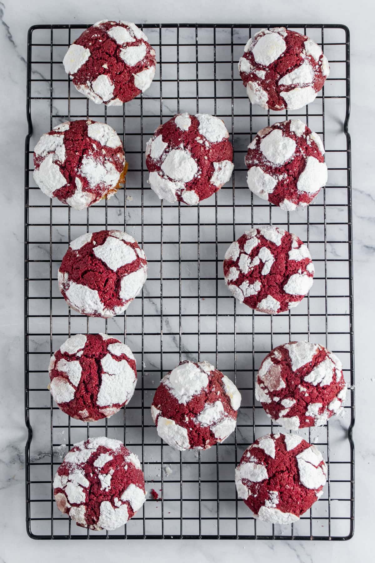 Cooling cookies on a wire rack.